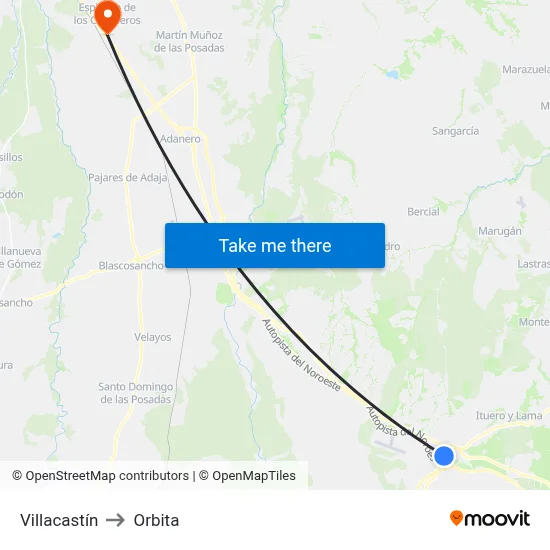 Villacastín to Orbita map