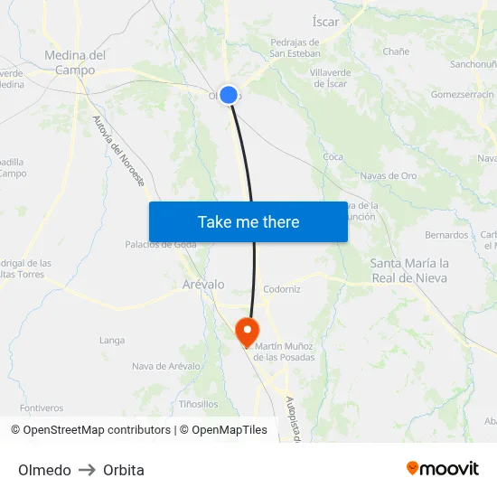 Olmedo to Orbita map