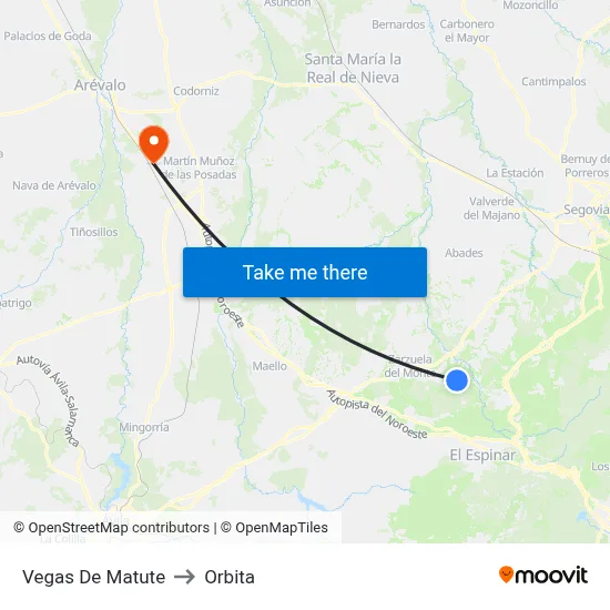 Vegas De Matute to Orbita map