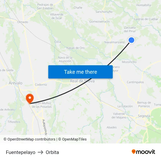 Fuentepelayo to Orbita map