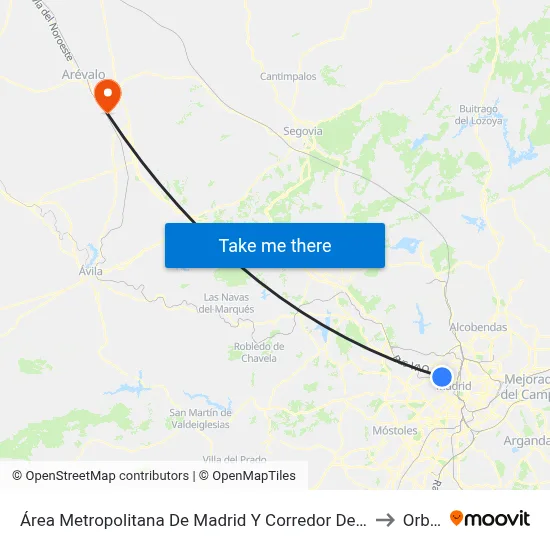 Área Metropolitana De Madrid Y Corredor Del Henares to Orbita map