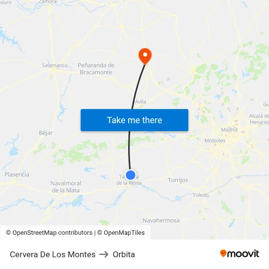 Cervera De Los Montes to Orbita map