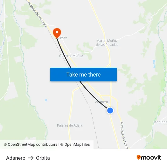 Adanero to Orbita map