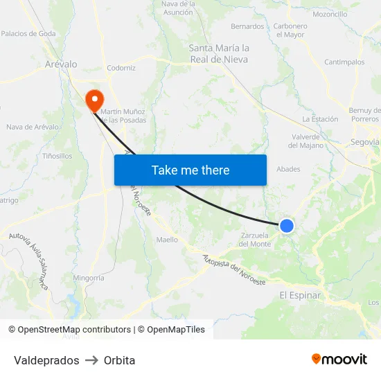 Valdeprados to Orbita map