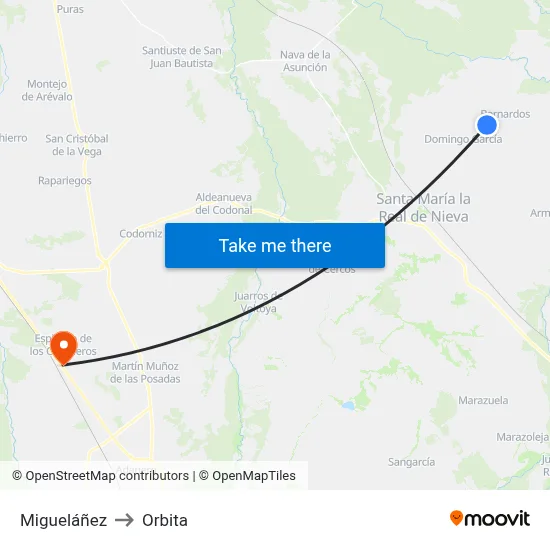 Migueláñez to Orbita map