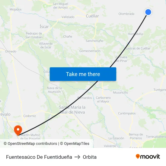 Fuentesaúco De Fuentidueña to Orbita map
