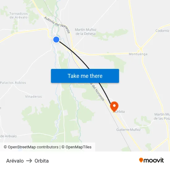 Arévalo to Orbita map