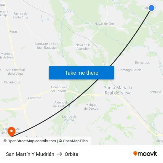 San Martín Y Mudrián to Orbita map