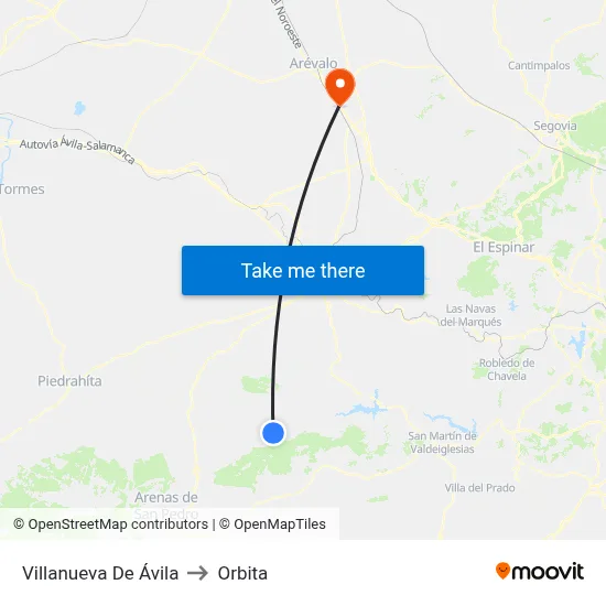 Villanueva De Ávila to Orbita map