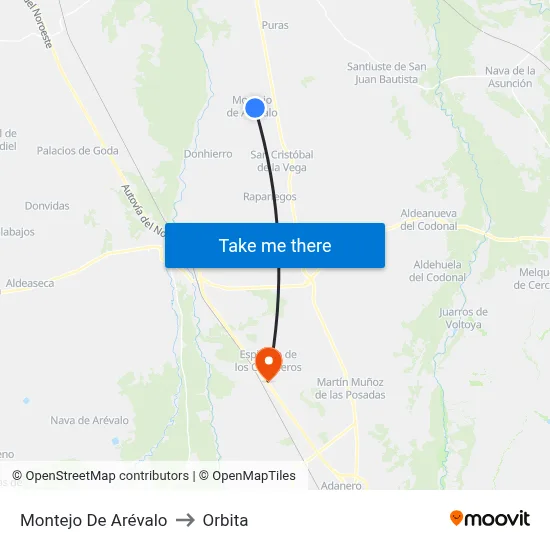 Montejo De Arévalo to Orbita map