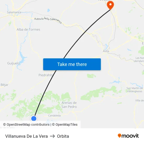Villanueva De La Vera to Orbita map