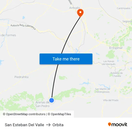 San Esteban Del Valle to Orbita map