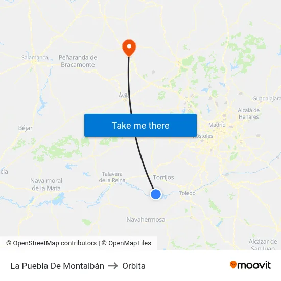 La Puebla De Montalbán to Orbita map