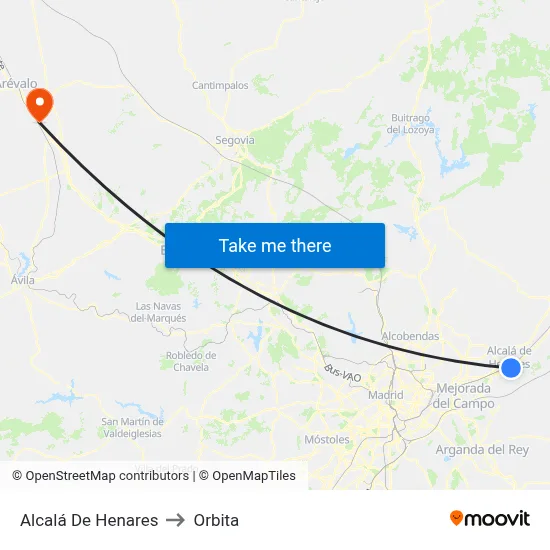 Alcalá De Henares to Orbita map