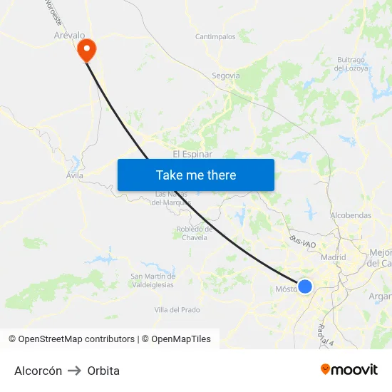 Alcorcón to Orbita map