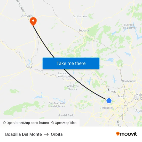 Boadilla Del Monte to Orbita map