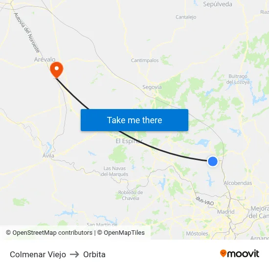 Colmenar Viejo to Orbita map