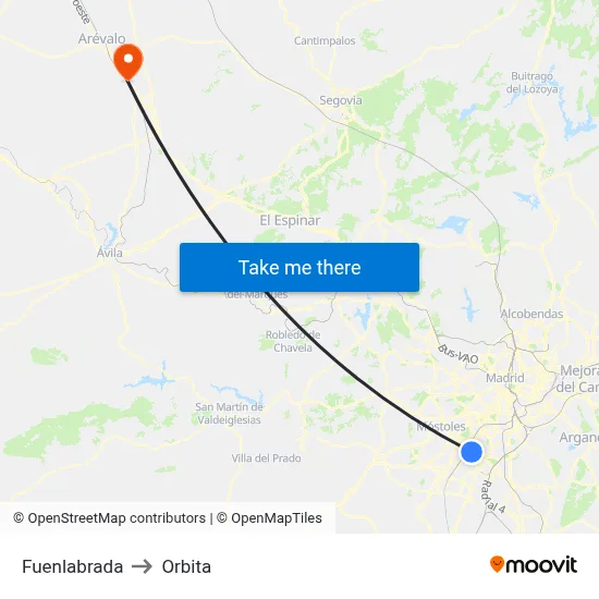 Fuenlabrada to Orbita map