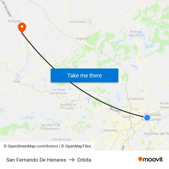 San Fernando De Henares to Orbita map