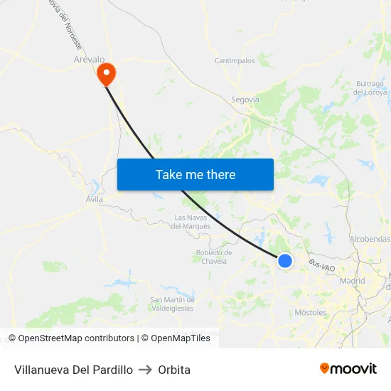 Villanueva Del Pardillo to Orbita map
