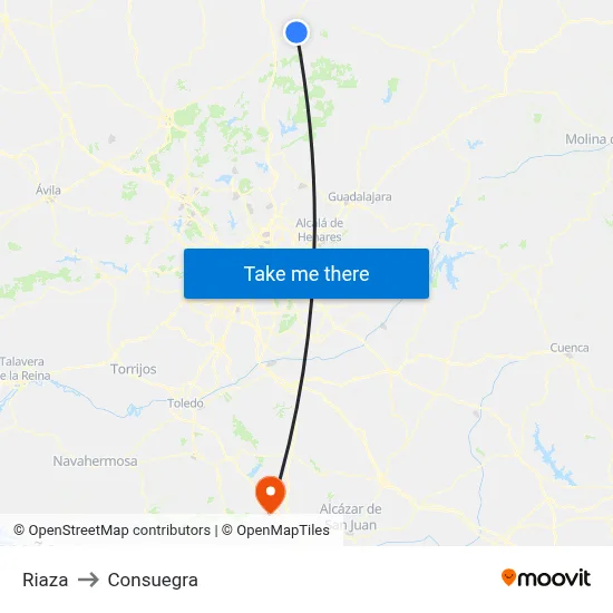 Riaza to Consuegra map