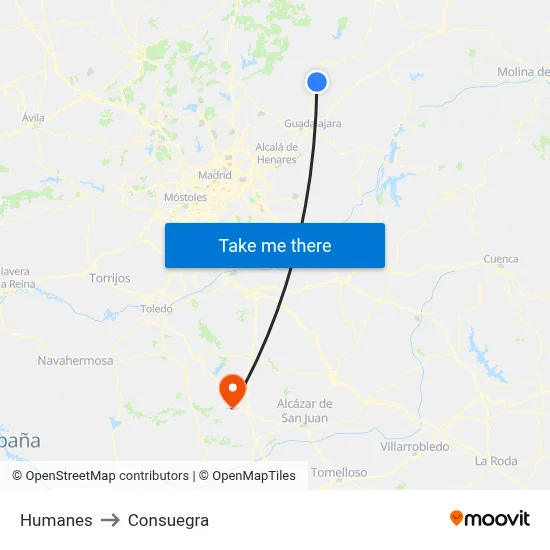 Humanes to Consuegra map
