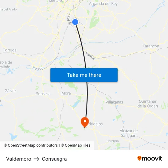 Valdemoro to Consuegra map