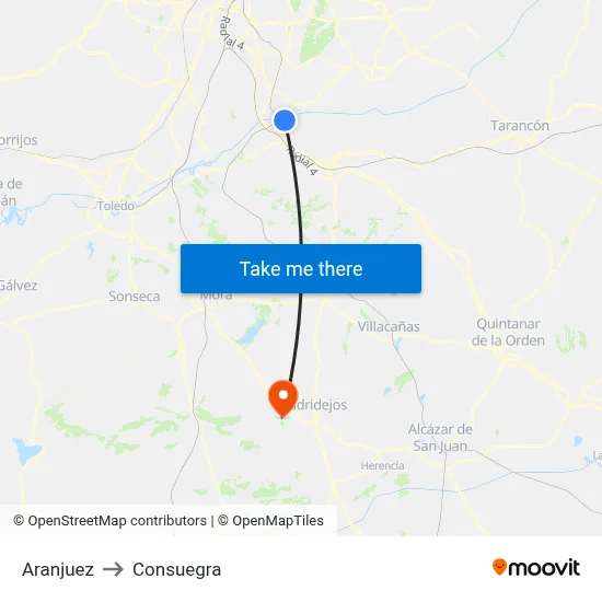 Aranjuez to Consuegra map