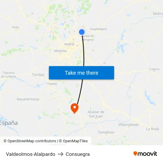 Valdeolmos-Alalpardo to Consuegra map