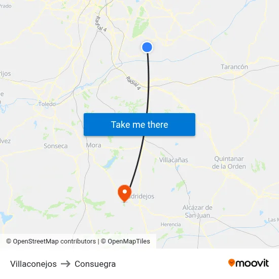Villaconejos to Consuegra map
