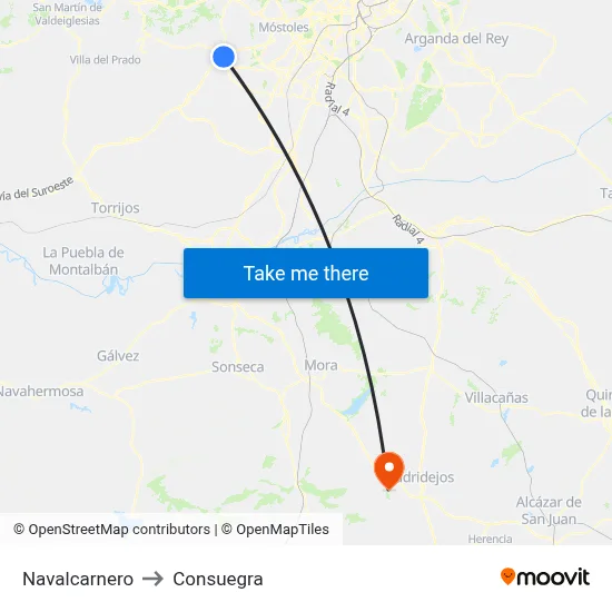 Navalcarnero to Consuegra map
