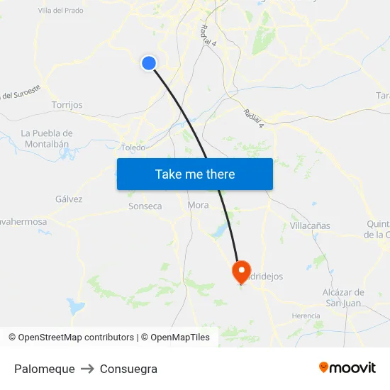 Palomeque to Consuegra map