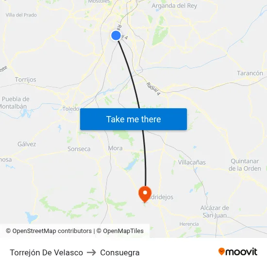 Torrejón De Velasco to Consuegra map