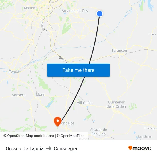 Orusco De Tajuña to Consuegra map