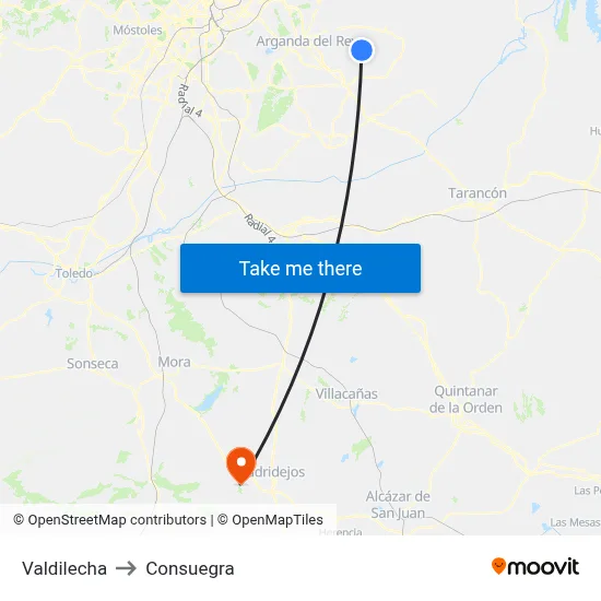 Valdilecha to Consuegra map