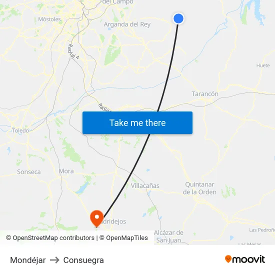 Mondéjar to Consuegra map