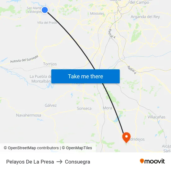 Pelayos De La Presa to Consuegra map