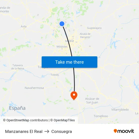 Manzanares El Real to Consuegra map