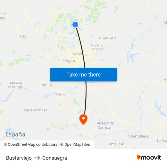 Bustarviejo to Consuegra map
