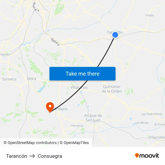 Tarancón to Consuegra map