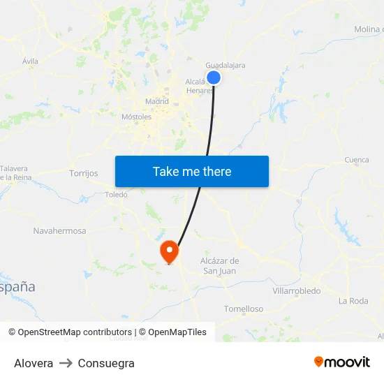 Alovera to Consuegra map