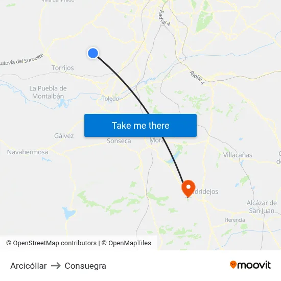 Arcicóllar to Consuegra map