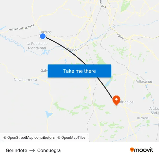 Gerindote to Consuegra map