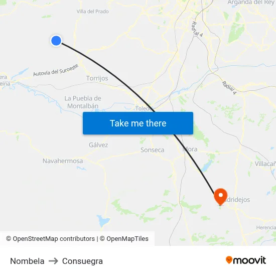 Nombela to Consuegra map