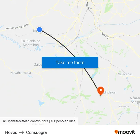Novés to Consuegra map