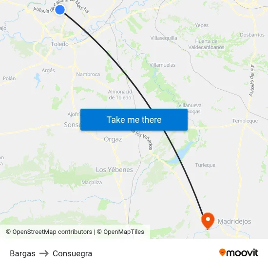 Bargas to Consuegra map