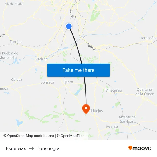 Esquivias to Consuegra map