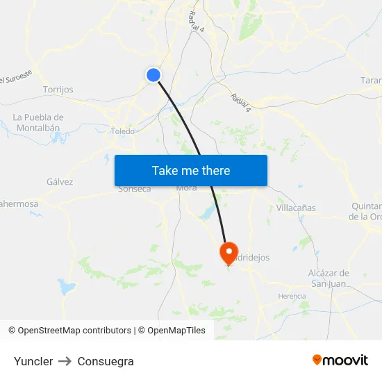 Yuncler to Consuegra map