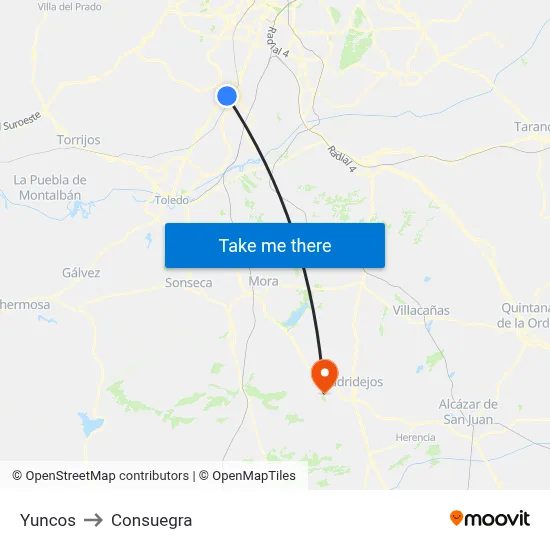 Yuncos to Consuegra map