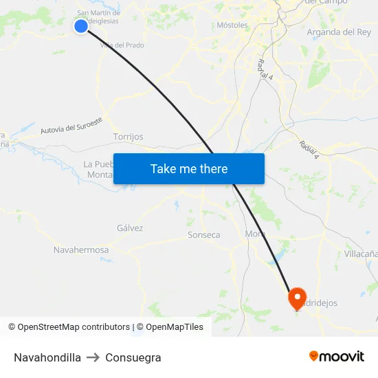 Navahondilla to Consuegra map